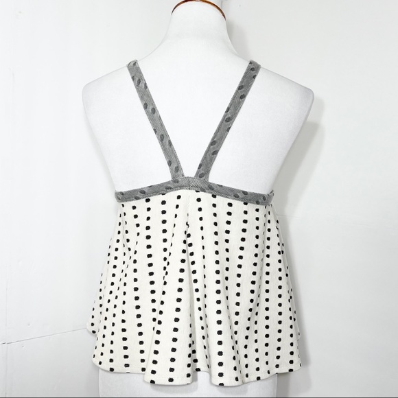 SOLD-Anthropologie Polka Dot Retro Halter Cream and Black Sleeveless Top - Picture 6 of 12